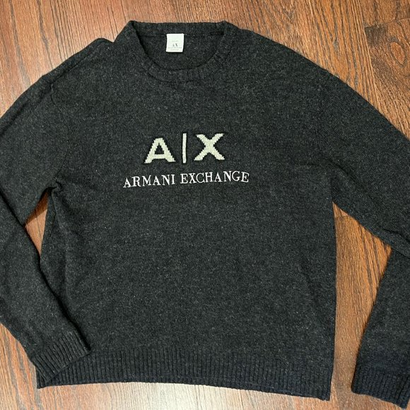 A|X Armani Exchange Pullover Crewneck Sweater with bold logo Gray - Picture 2 of 8